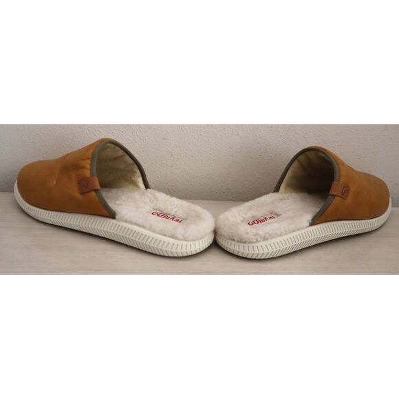 OluKai 10502 Men’s Sz 12 Gold Mua 'Ili Leather/Shearling Lined Slippers - Picture 12 of 13